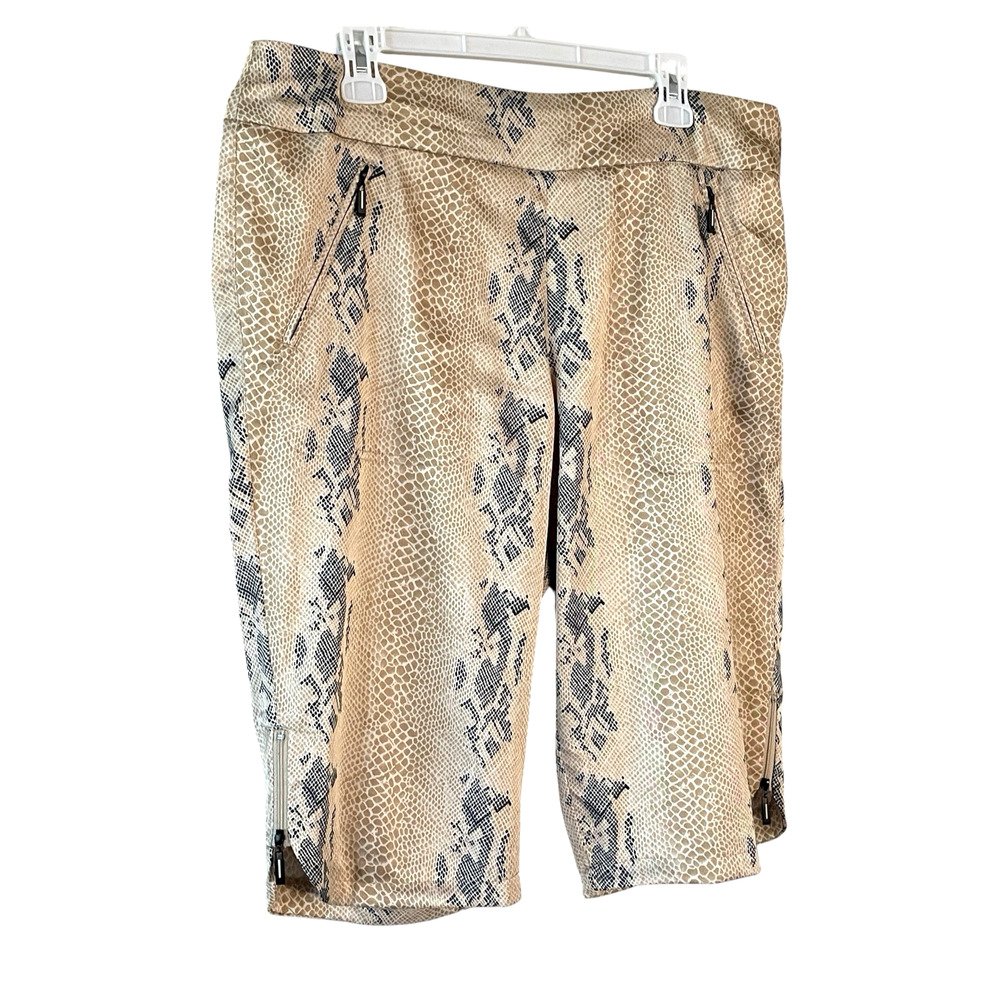 JAMIE SADOCK Size 16 Tan Black Snakeskin Print Side Zip Bermuda Golf Long Shorts - Picture 8 of 8